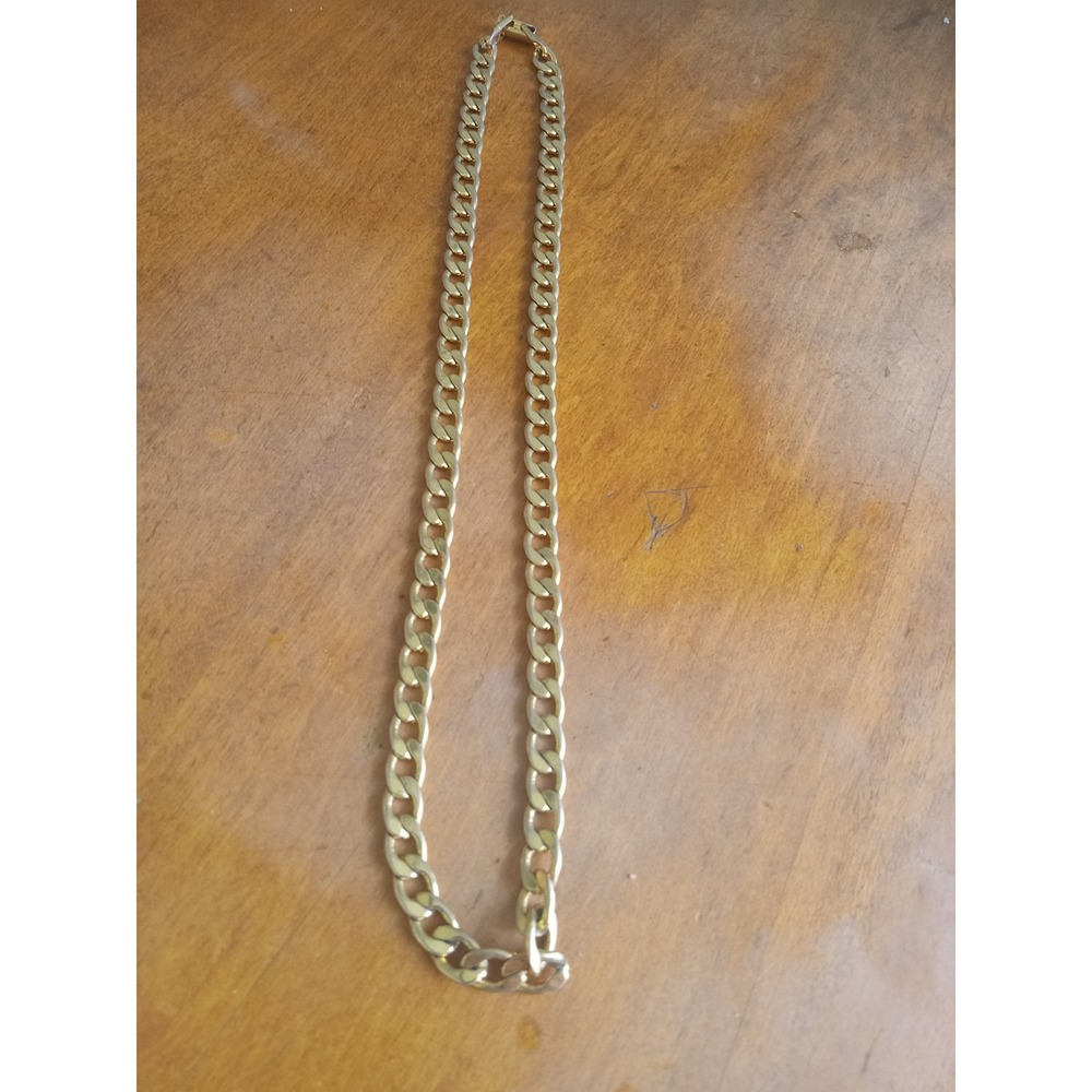 Gold Tone Curb Link Chain Necklace  Interlocking Cuban Style 20 Inch Unisex